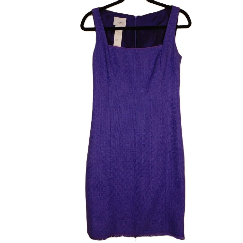 Akris Punto Cotton Blend Purple Tweed Square Neck Sleeveless Sheath Dress | 4